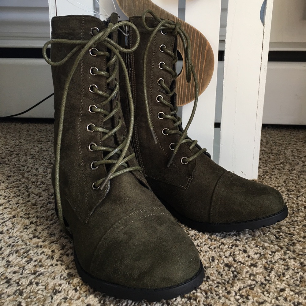 Olive green combat boots